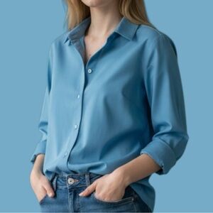 FOXCROFT Wrinkle Free Button Down Shirt - Steel Blue - Ladies Size 4P